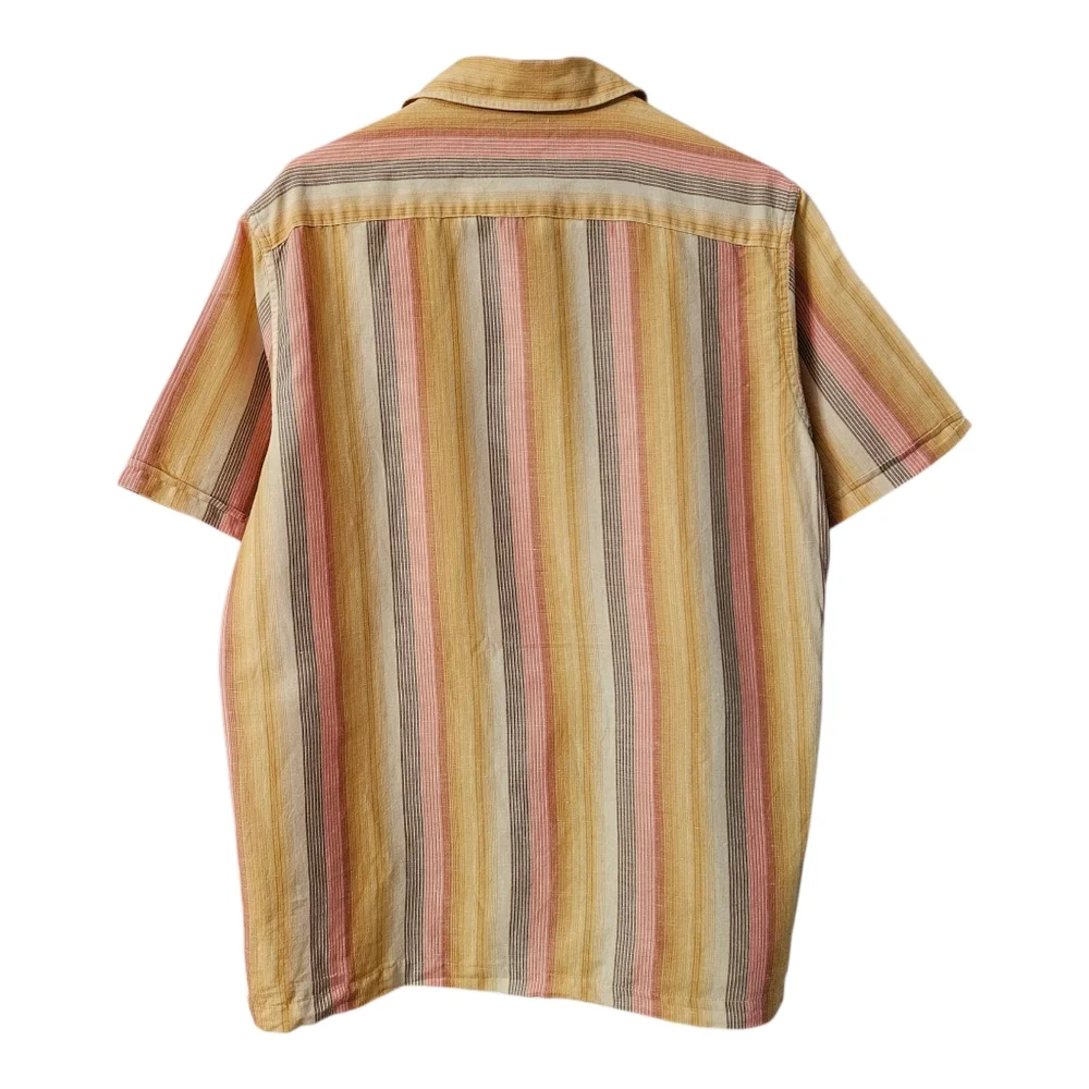 Lucky Brand Short Sleeve Button Up Shirt Linen Blend StripesMen's Large - Picture 2 of 15